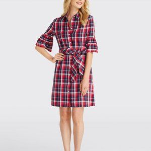 Draper James plaid dress size 0 NWT long sleeves multi-colored casual patriotic